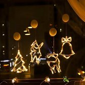 Set van 4 raamlampjes, warm wit, kerst rendier, kerstman, kerstboombel, lichtsnoer met zuignappen, geschikt voor binnen- en buitenfeesten.