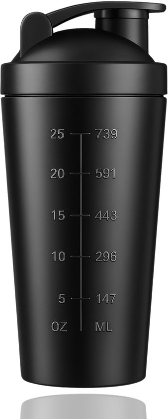 Foto: Premium rvs shakebeker 750 ml mat zwart bpa vrij metaal proteine eiwit shaker shake beker met rvs mengbal roestvrij staal shakebekers shaker protein shaker metalen shakebeker waterfles drinkfles sportfles smoothie beker
