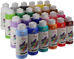 Farbello Acrylverf Set- 24 kleuren*60 ml., Sterk gepigmenteerde, Niet giftige verf op waterbasis, voor canvas, hout, steen, papier en metaal..