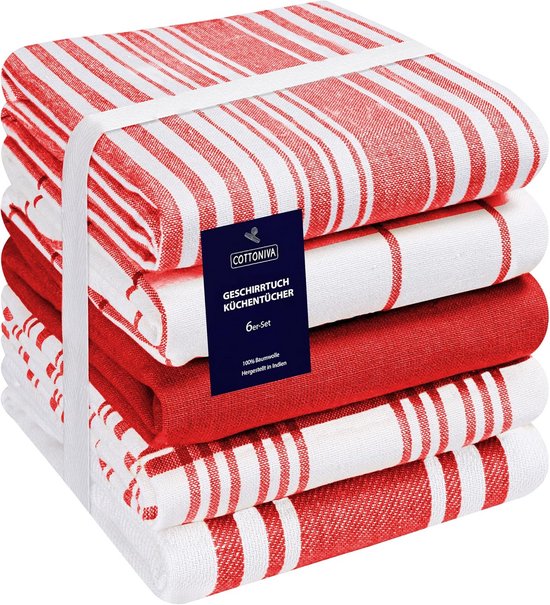 5 theedoeken 100% puur katoen 40 x 70 cm rood | bol