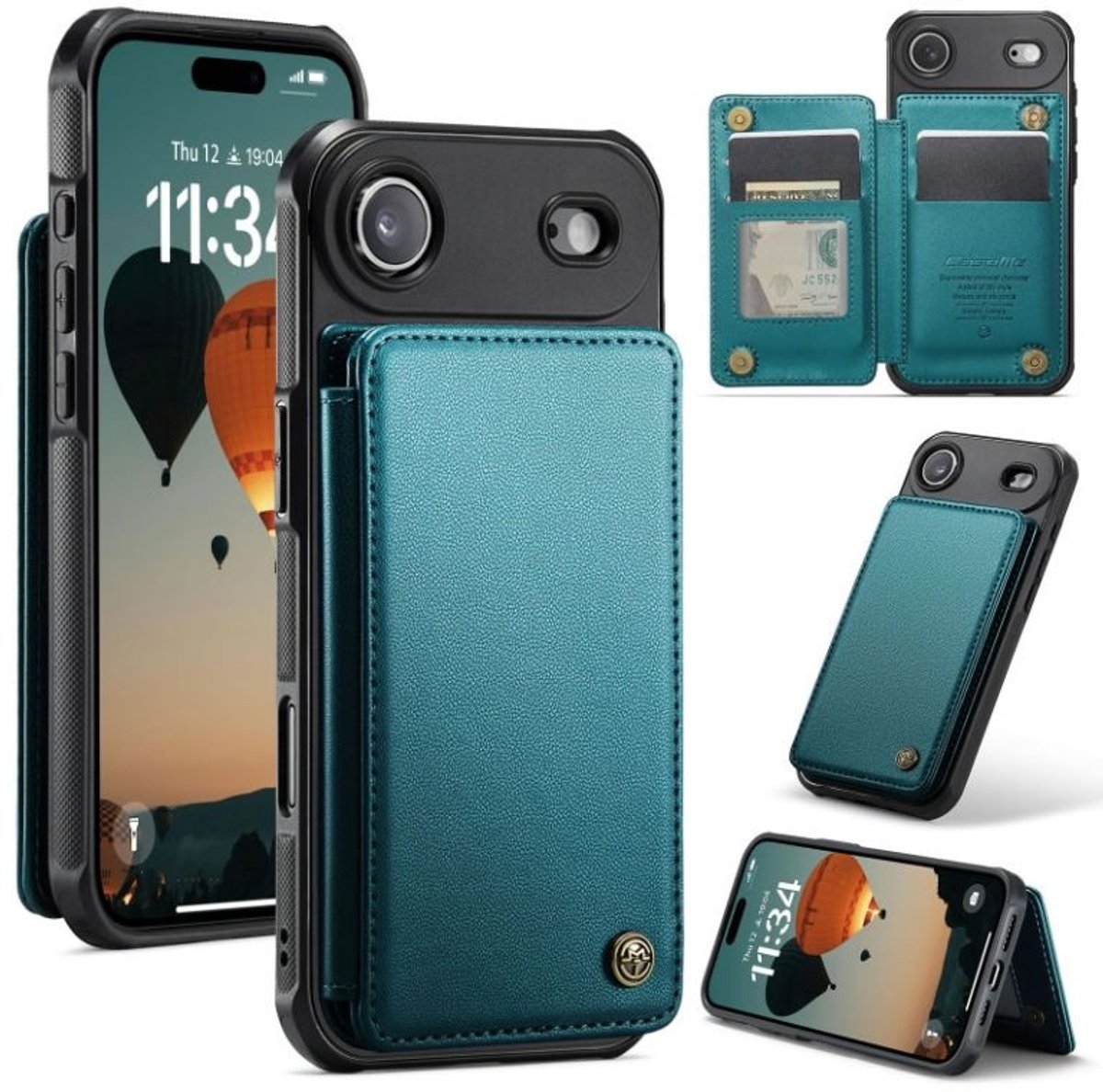 Luxe Portemonnee Backcover met Anti-RFID kaarthouders voor iPhone Air _ Groen
