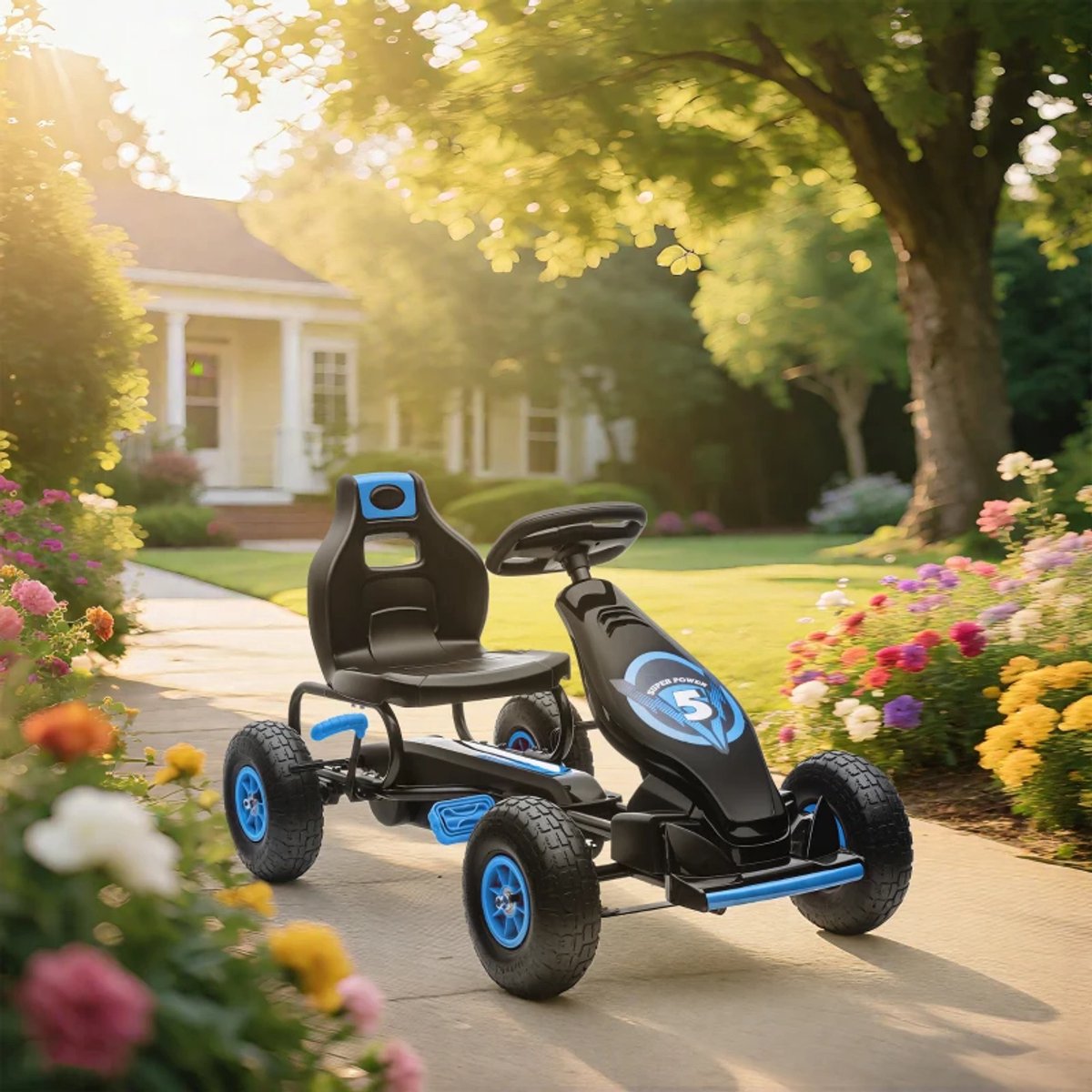 Skelter - GoKart voor Kinderen - Kinderkart met Pedalen - Verstelbaar Zadel - 5+ Jaar - Geschikt voor Binnen en Buiten - Blauw+Zwart — afbeelding 5