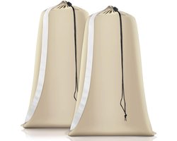 Stevige waszakken - set van 2 - XL-formaat - nylon met schouderbanden - wasbaar groot formaat - geschikt voor het opbergen van vuile was - sluiting met trekkoord - reiswaszakken - passen in wasmanden of manden - 2 stuks(Beige)
