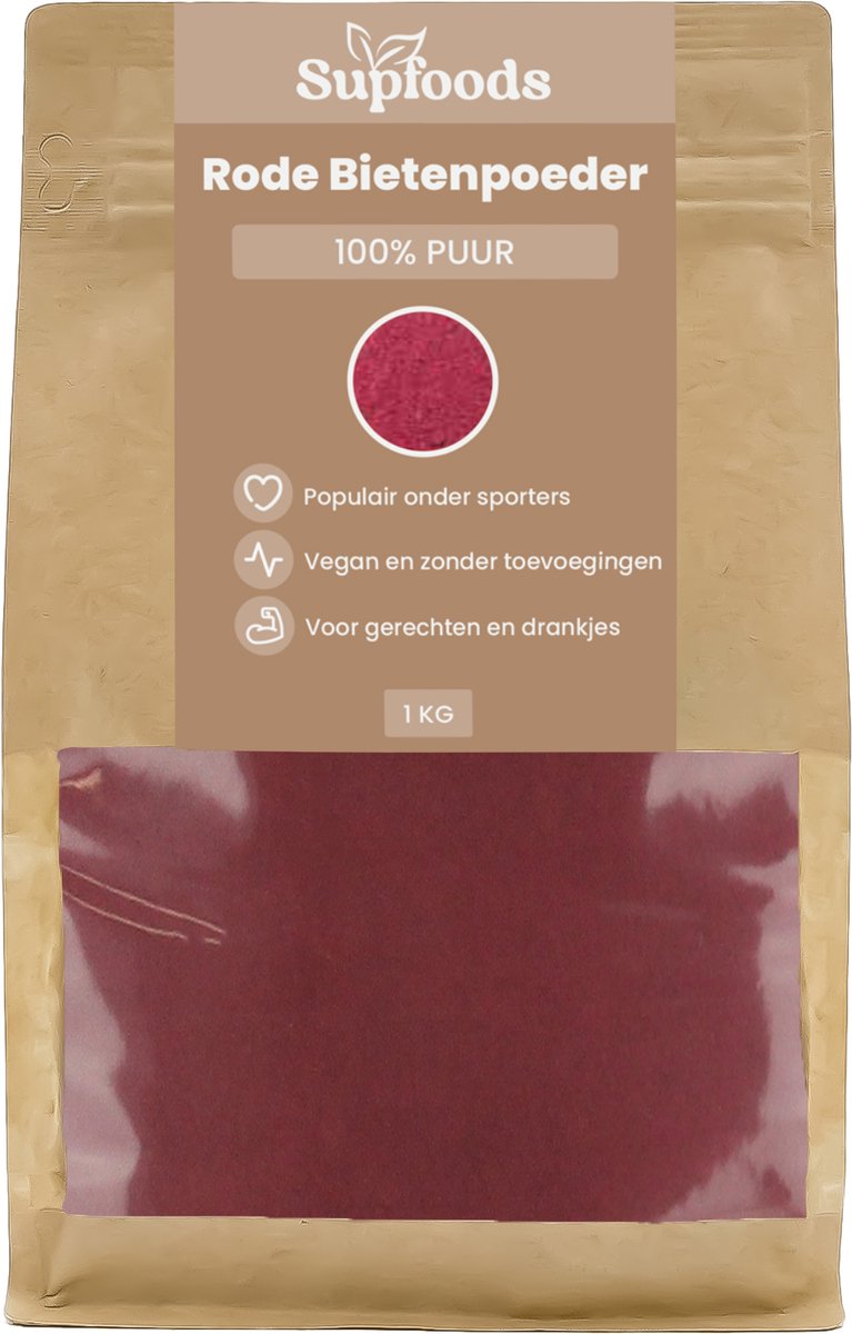 Rode Bieten Poeder 100% Puur - 1 kg - Fijn Gemalen - Voor Smoothies & Recepten - Natuurlijk Beetroot - Alternatief voor Bietensap