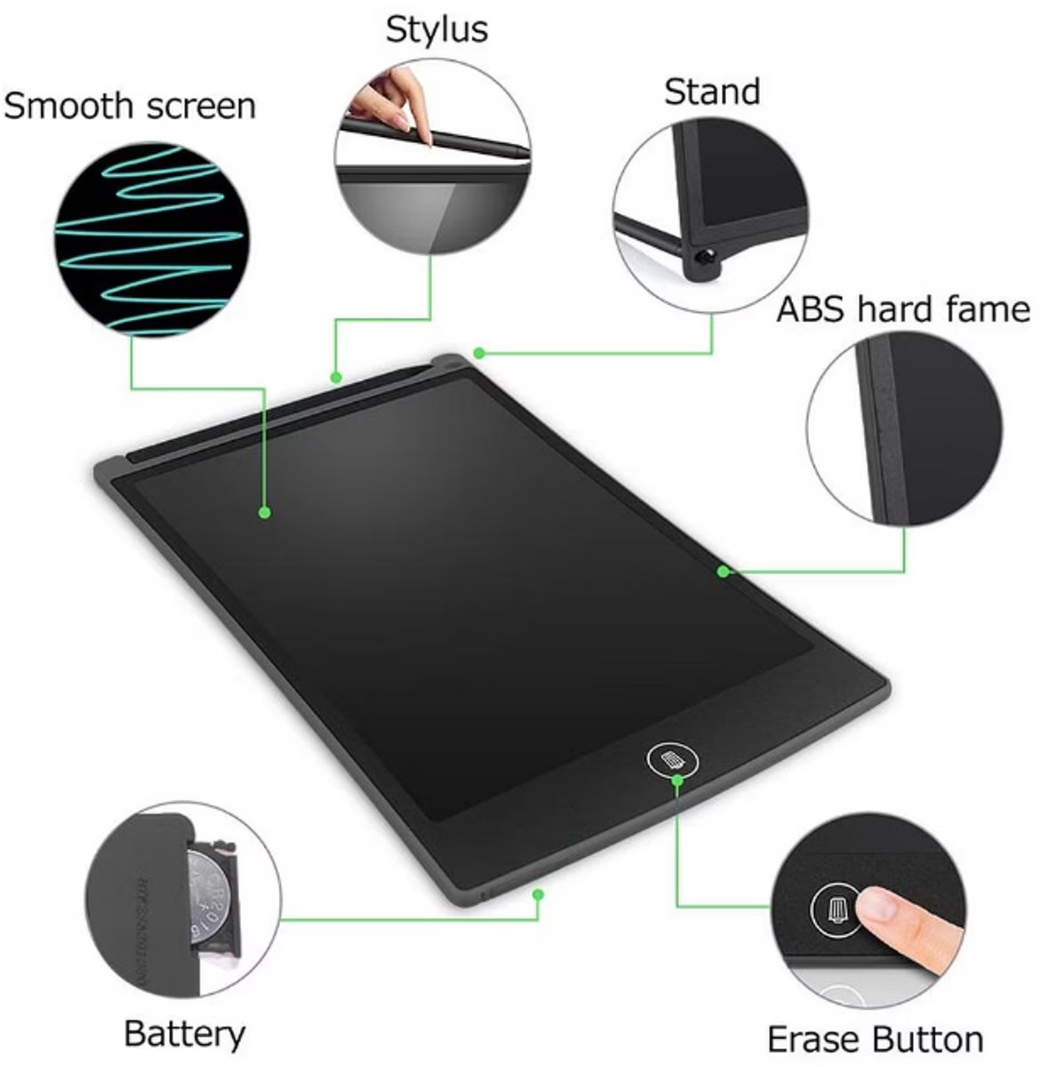 Magnetische whiteboard voor koelkast - Klein LCD-schrijftablet van 30 cm (12 inches) zwartbord - Magnetisch notitieblok voor boodschappenlijst en takenlijst, whiteboard zwart-wit thumbnail 3