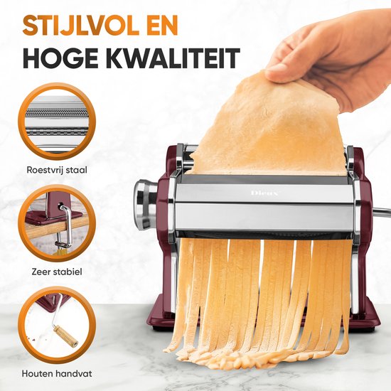 Dieux - Pastamachine Set - Rood - Pastamaker - Inclusief Pasta Tools - Houten handvat - RVS - Pasta - Ravioli - Keukengerei - Housewarming cadeau van Dieux — afbeelding 4