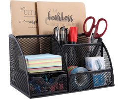 Famanu - Bureau-organizer met lade en antislip pads, 5 vakken, stijlvol zwart design