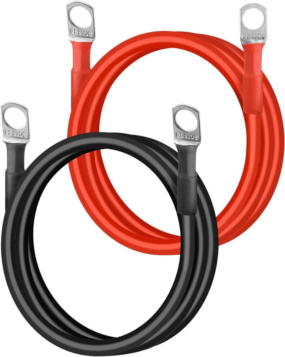 Ronte - Accukabels 25mm² 3AWG - Set van 2 - 100CM - 12V - Rood/Zwart - M10-Ringaansluitingen - Auto Motorfiets Vrachtwagen Camper Zonne-Energie op Zee