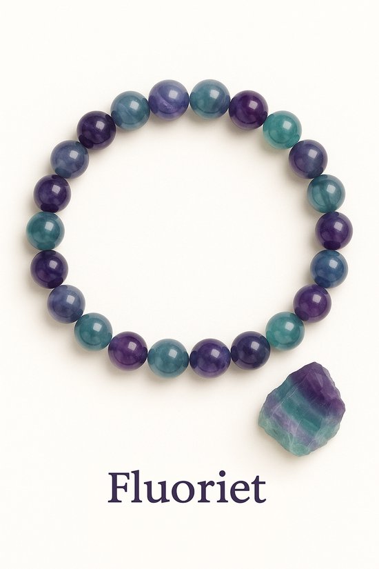 Bracelet en fluorite S4H, perles de 8 MM et pointe de 18 cm
