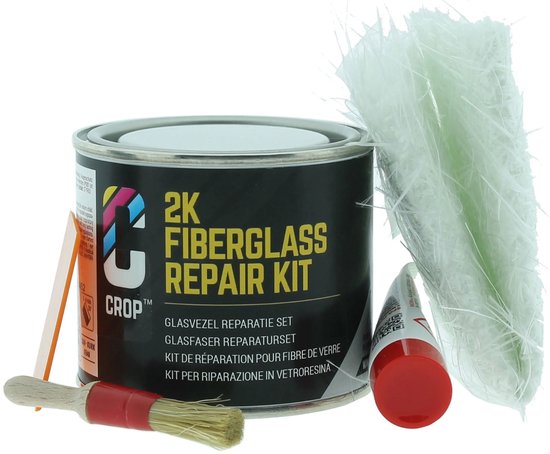 CROP Glasvezel Reparatieset - Met Polyester Plamuur 2K - 125 ml - Polyester hars Vulmiddel voor Auto - Autoplamuur met Verharder
