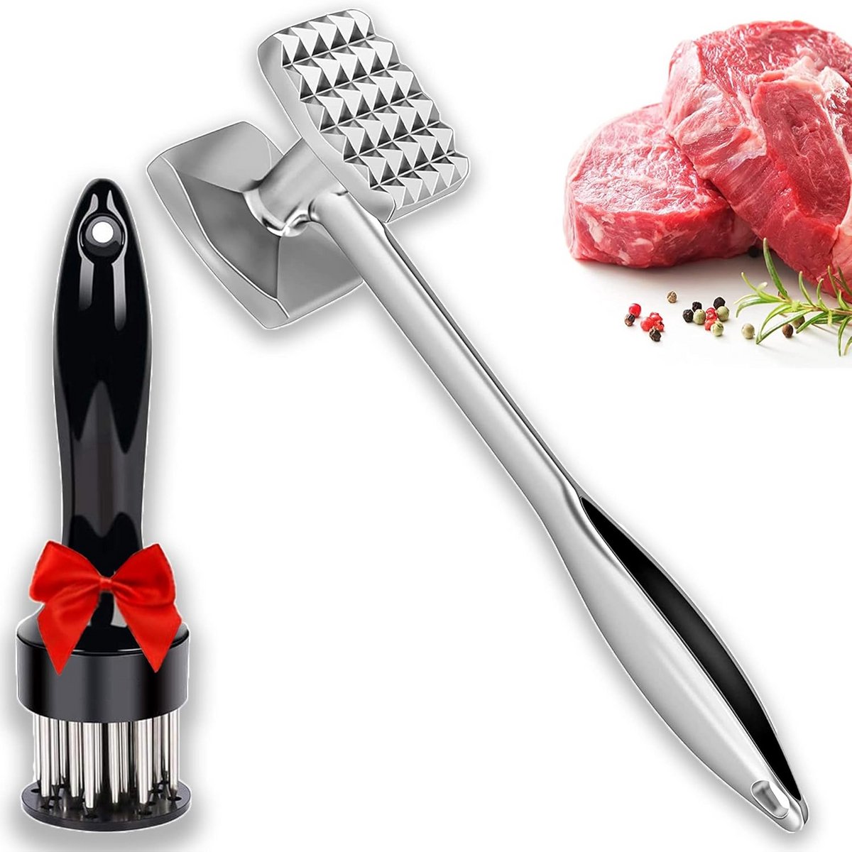 Roestvrij Stalen Vleesklopper Dubbelzijdig - Set van 2 - Voor Schnitzel en Steak