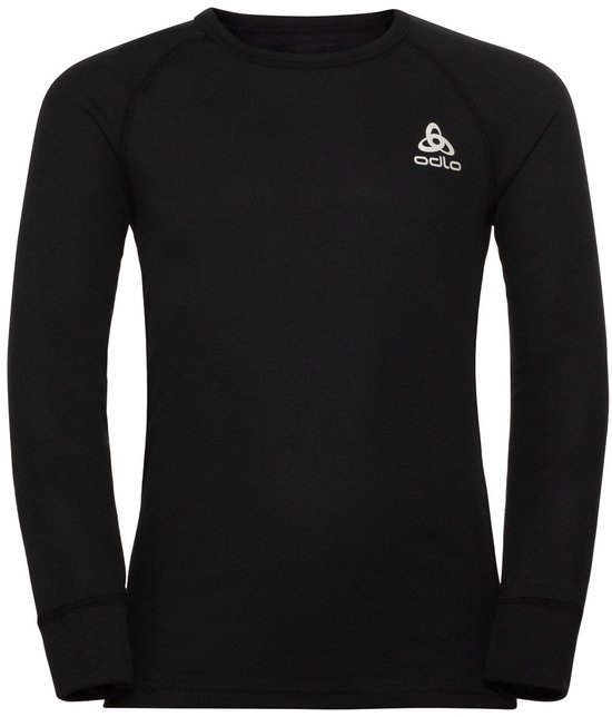 Zwart thermoshirt met lange mouwen, ronde hals en Odlo logo op de borst.