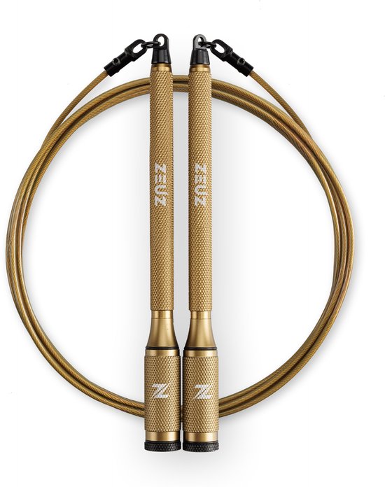 ZEUZ Tornado Pro Springtouw voor CrossFit & Fitness – Verstelbaar & Verzwaarbaar – Speed Rope – Volwassenen - Goud