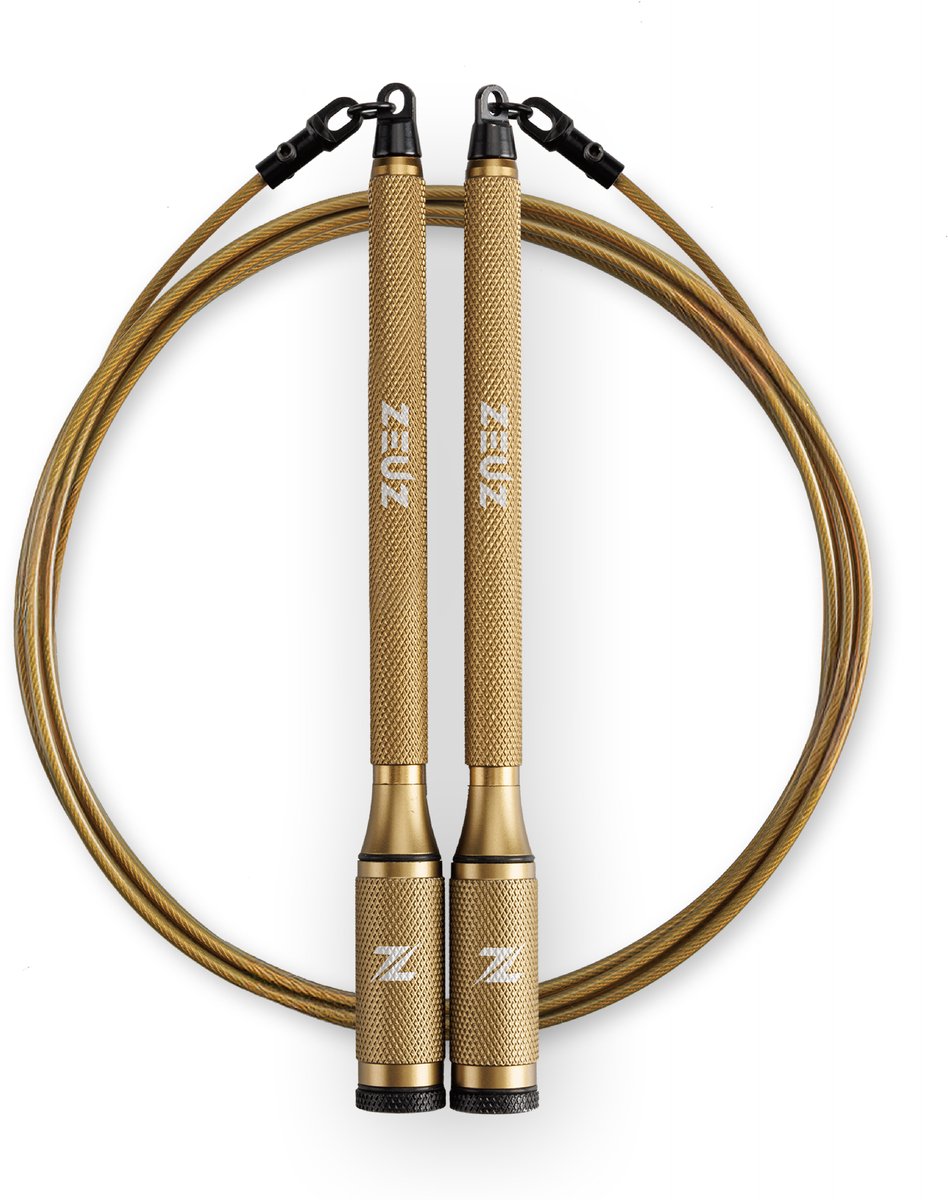 ZEUZ Tornado Pro Springtouw voor CrossFit & Fitness – Verstelbaar & Verzwaarbaar – Speed Rope – Volwassenen - Goud