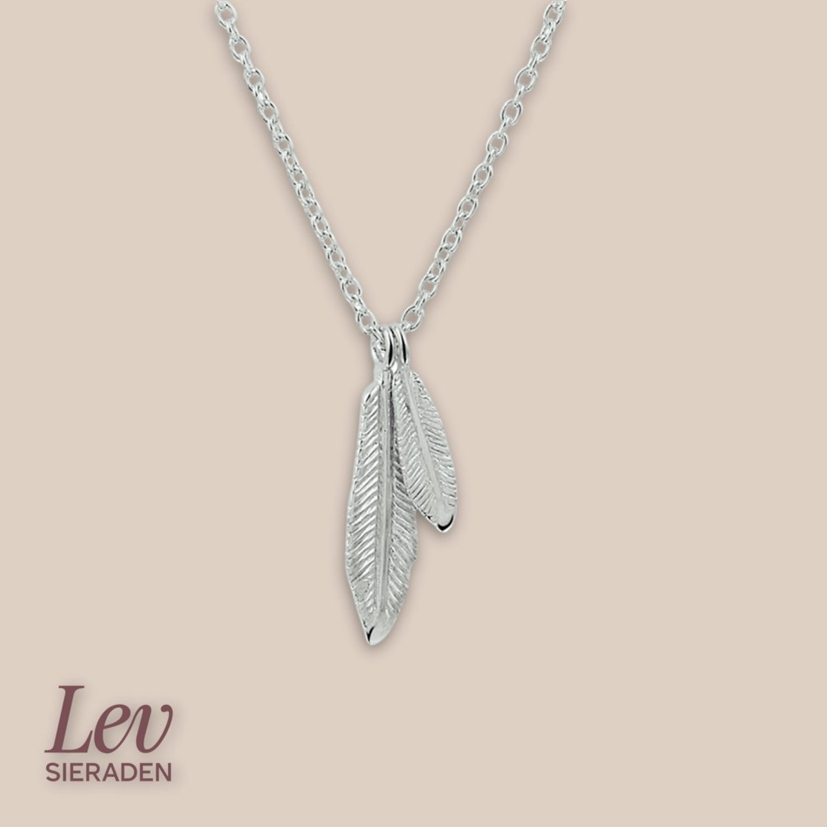 Lev Sieraden - Ketting - Anker Collier met veren - Zilver - 1.2 mm 41 + 4 cm - Gerhodineerd zilver