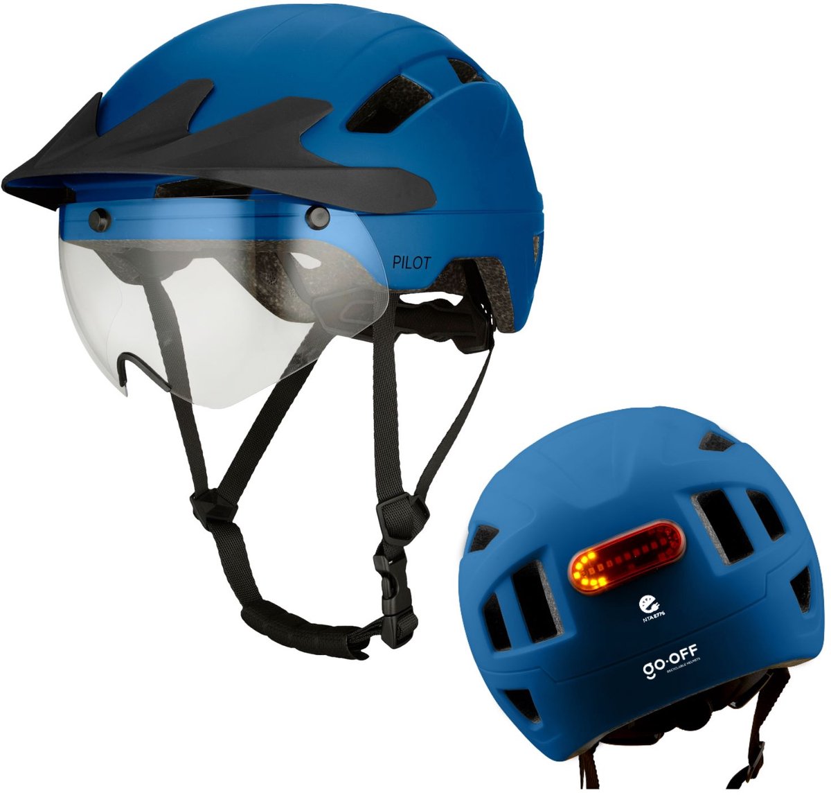 GOOFF® PILOT 4 in 1 speed pedelec helm met afneembaar vizier en regencap - transparant vizier - lichtgewicht snorfiets helm - NTA gecertificeerd speedpedelec helm - maat M blauw - voor vrouwen en mannen