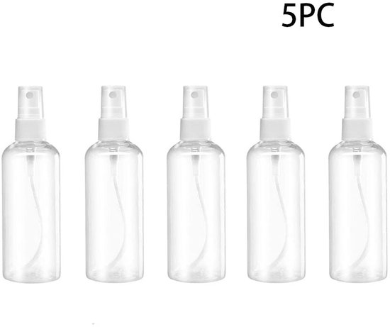 5 -Stuks Spray Flesje Leeg - 50 ml - Klein spuitflesje -Verstuiver - Spray Bottle - Spray Flesje Leeg -Reisflesjes -Verstuiver - Spray Bottle -Aroma diffuser -Geschikt voor etherische oliën, gezichtssprays, haarsprays en parfums - transparant