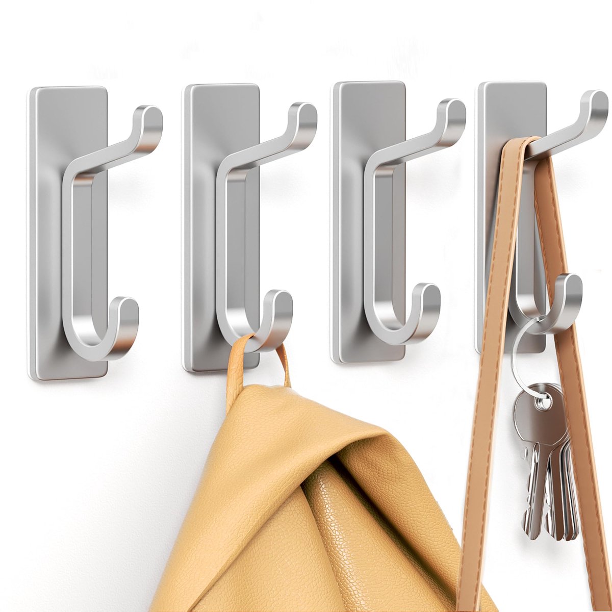 4 stuks-haken - 307 roestvrij staal - zelfklevende haken - waterdicht - haken zonder boren - wandhaken - geschikt voor handdoeken, kleding en jassen - ideaal voor badkamers en keukens - universele tegelhaken - zilver