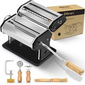 Dieux - Pastamachine Set - Zwart - Pastamaker - Inclusief Pasta Tools - Houten handvat - RVS - Pasta - Ravioli - Keukengerei - Housewarming cadeau