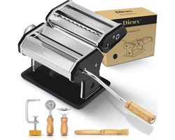 Dieux - Pastamachine Set - Zwart - Pastamaker - Inclusief Pasta Tools - Houten handvat - RVS - Pasta - Ravioli - Keukengerei - Housewarming cadeau