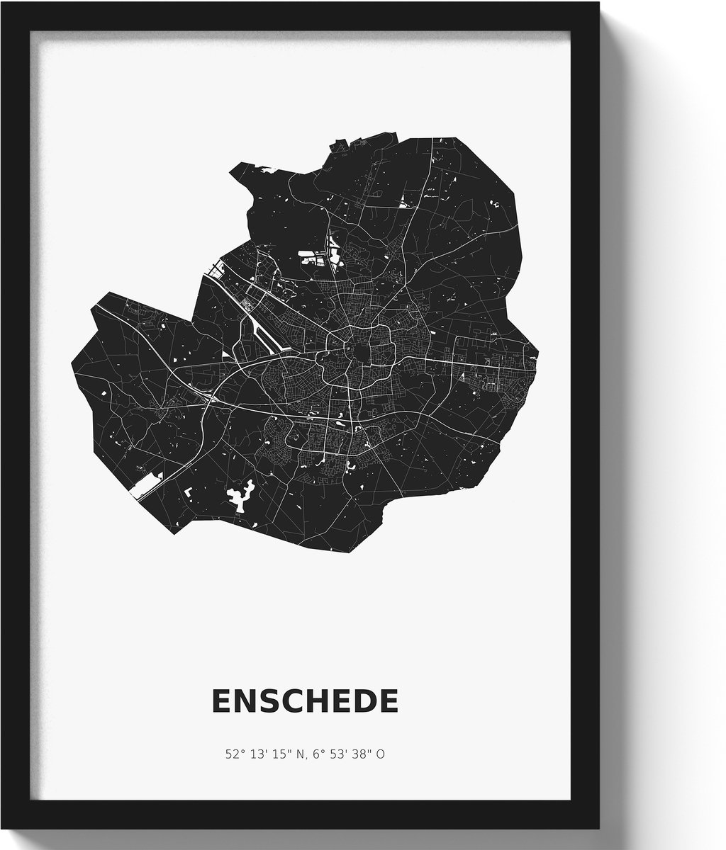 Poster Enschede A2 - 42 x 59,4 cm - Zwart/Wit (Exclusief Lijst)