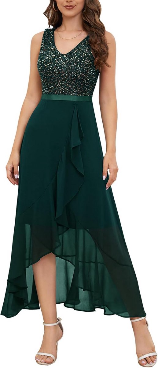 Lange, Elegante Avondjurk met Glitter voor Feest en Bruiloft