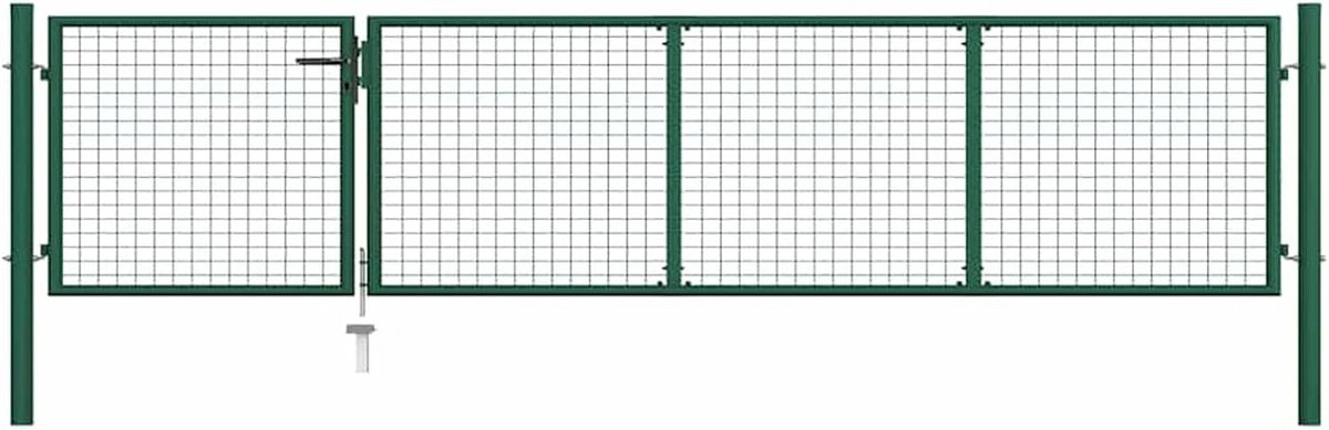 Tuinpoort met slot en sleutels - Gaashek 350 x 125 cm - Paneelhoogte 75 cm - Stalen groene