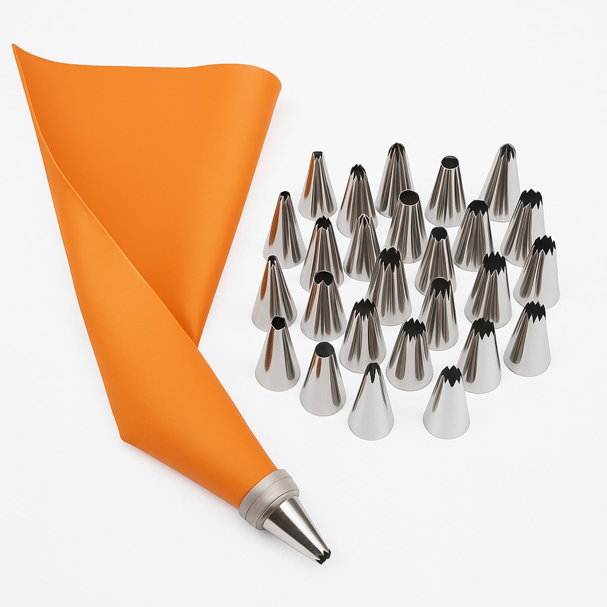 Spuitzak met Spuitmondjes - Herbruikbaar - 26 RVS Spuitmondjes - Oranje