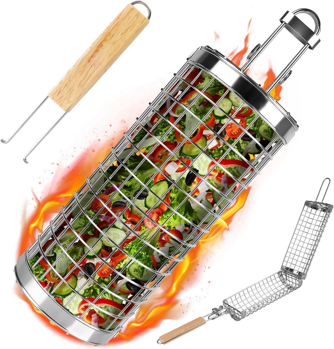 Grillmanden van roestvrij staal voor groenten, garnalen, vis en vlees