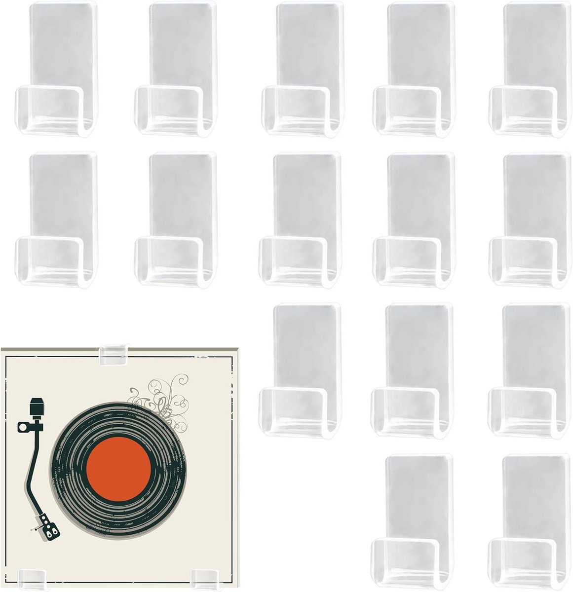 Ronte - Wandhouder voor vinylplaten, set van 15 stuks, acryl wandrek voor LP's en CD's - Transparant
