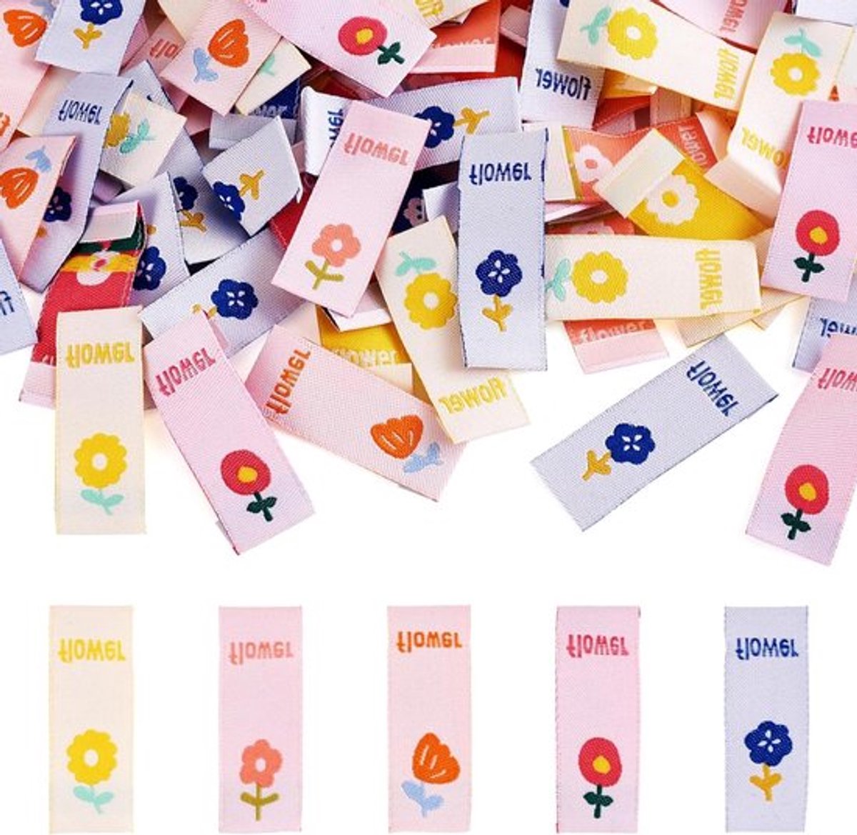 100 stuks geweven kledinglabel stof handgemaakte etiketten bloemenpatroon naaien op etiketten tags voor naaien breien hoed sjaal kostuum decoratie