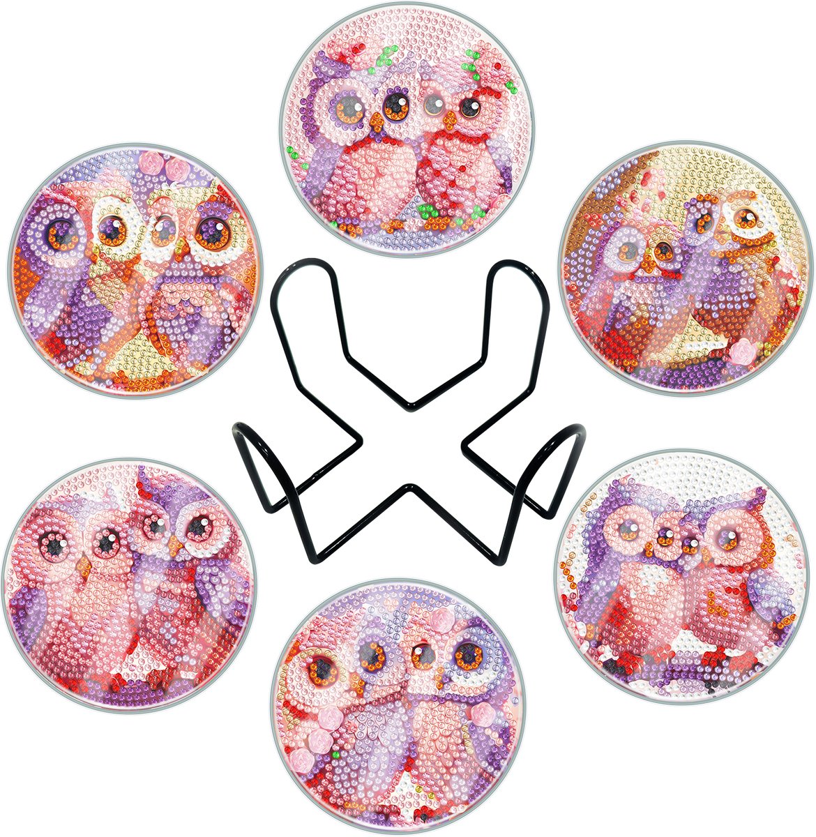 Adorzy Diamond Painting Onderzetters Uilen – 6 stuks - Met Bescherming - Diamond Painting pakket volledig – Diamond Painting Volwassenen