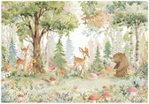 WALLARENA - Fotobehang - 300x210 cm - kinderthema met dieren in het bos