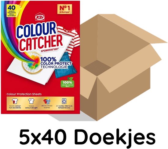 K2r - Colour Catcher Anti-kleurdoorloopdoekjes - 5x40 Doekjes 200 Doekjes in totaal - Groot verpakking - Voordeel Verpakking - Kleur - Doorloopdoekjes - Anti - Kleur Vanger