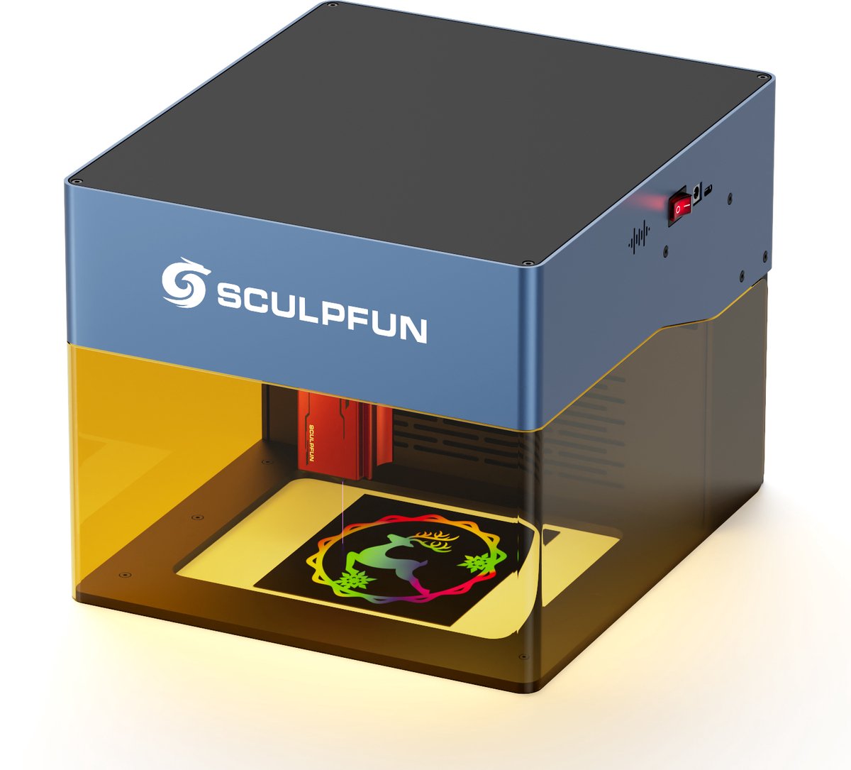 Sculpfun iCube Pro Max 10W Laser Graveermachine - 120x120mm Werkgebied - 0,08 mm Laserpunt - App-verbinding - met Rookfilter - Blauw