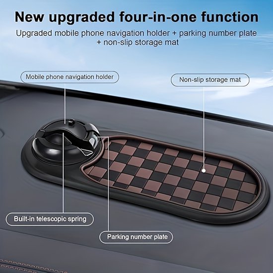 Antislipmat Geschikt voor het autodashboard, nieuwe multifunctionele antislipmat Geschikt voor de auto met tijdelijk parkeernummer, universele draaibare antislipmat Geschikt voor de auto en telefoonhouder.