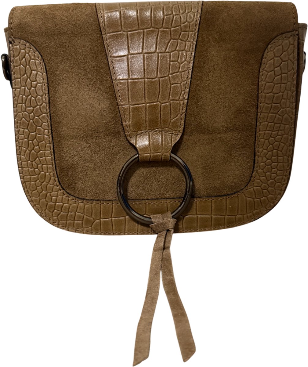 Roose - Dames Tas - Handtas - Schoudertas - Tote Bag - Crossbody Tas - Bruine Suède Crossbodytas