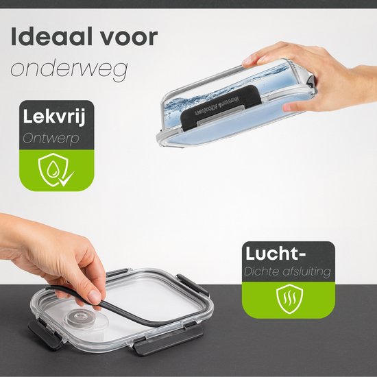 Lekvrij ontwerp met luchtdichte afsluiting. Glas met stoomdeksel.