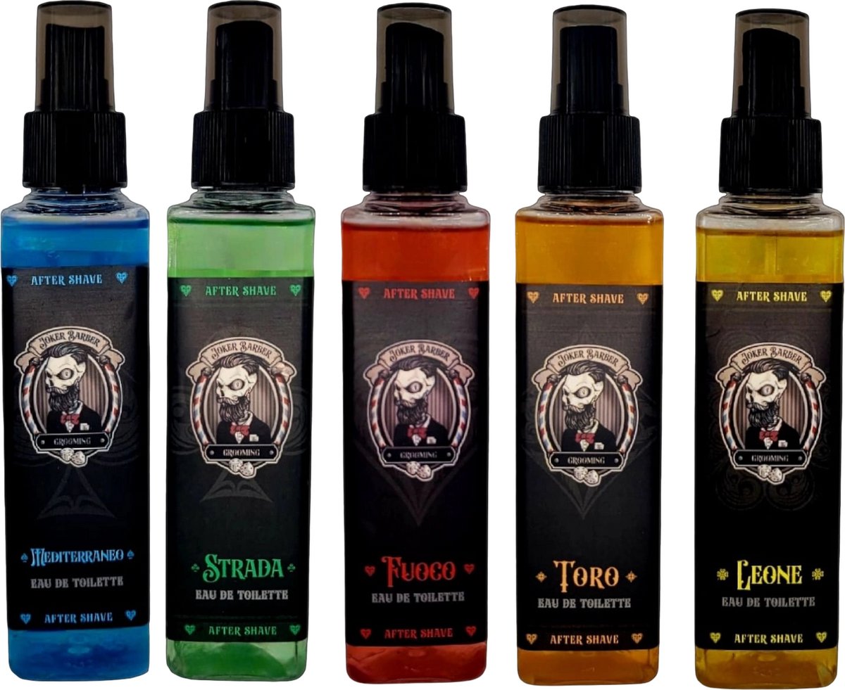 JOKER BARBER - Aftershave Set - Fuoco - Strada - Mediterraneo - Toro - Leone - Eau de Toilette 150ML
