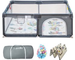 Lucellia® Grondbox Baby – Speelbox met Dubbelzijdige Speelmat & 30 Ballen – Kruipbox Kinderbox Babypark – 160x120x66 cm – Donkergrijs
