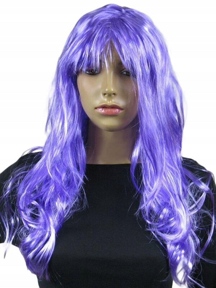 Lange Paarse Krullende Pruik - Lavendel Kleur