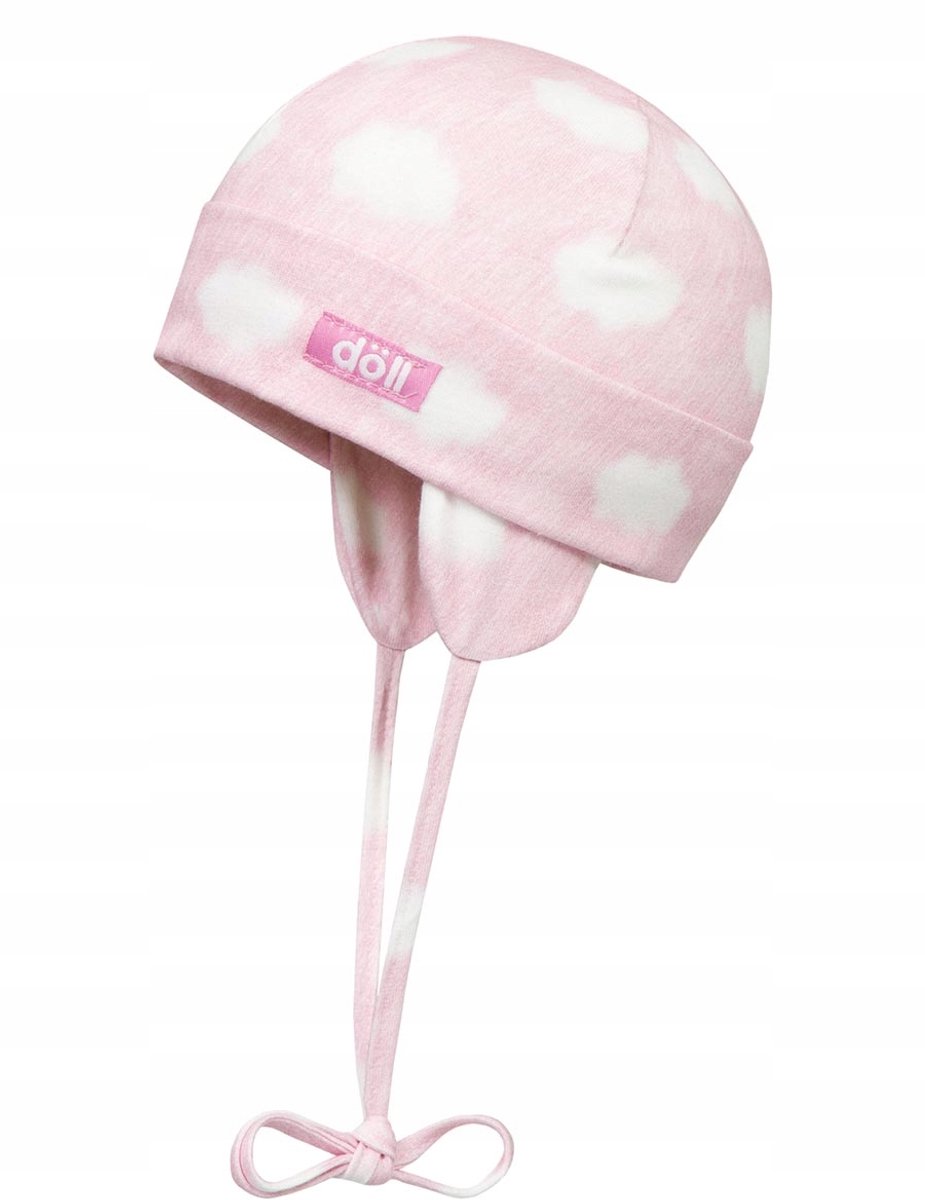 Döll meisjes muts met strik roze, maat 39