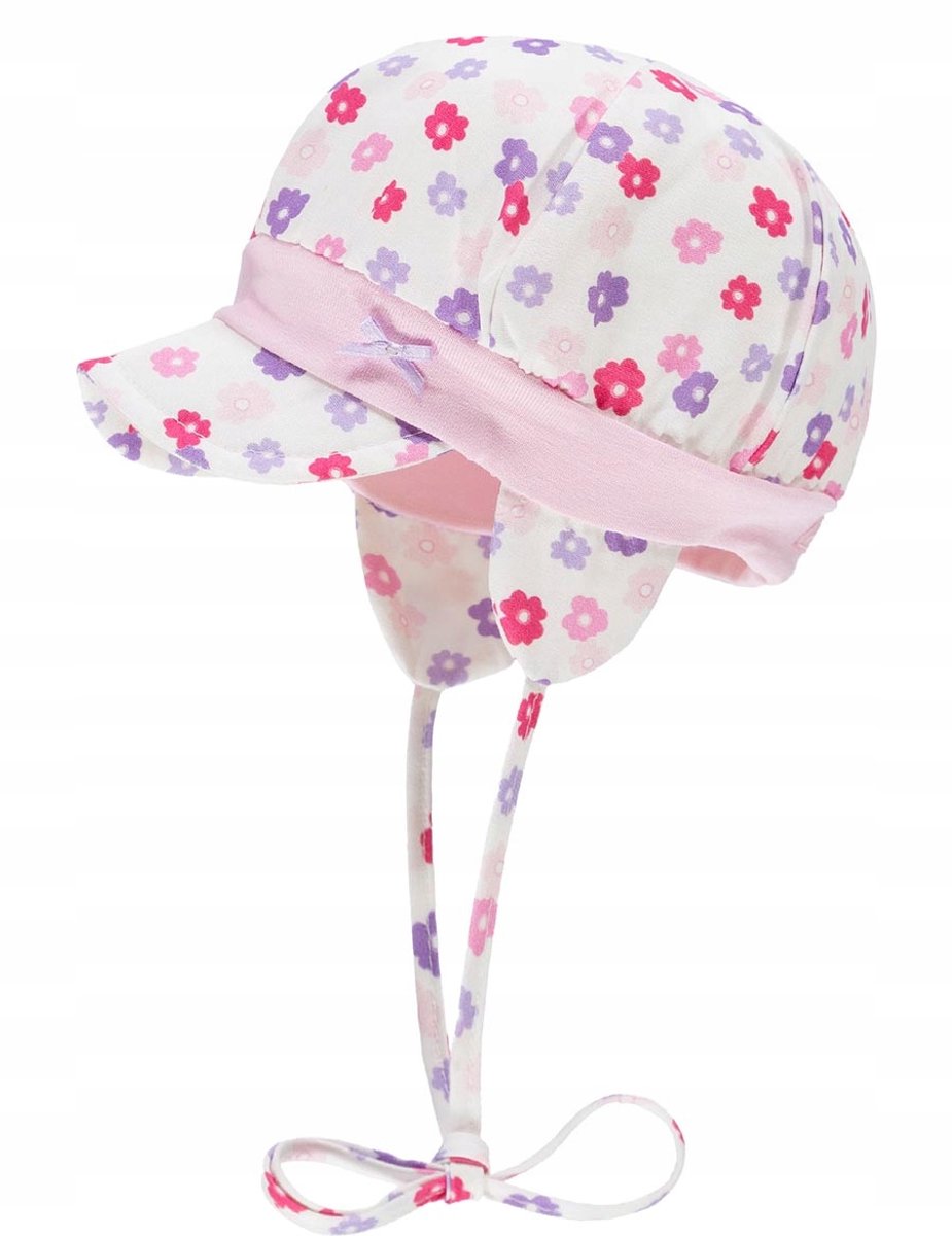 Zomerse Baby Muts met Kleurrijke Bloemenprint en Vizier, Maat 37