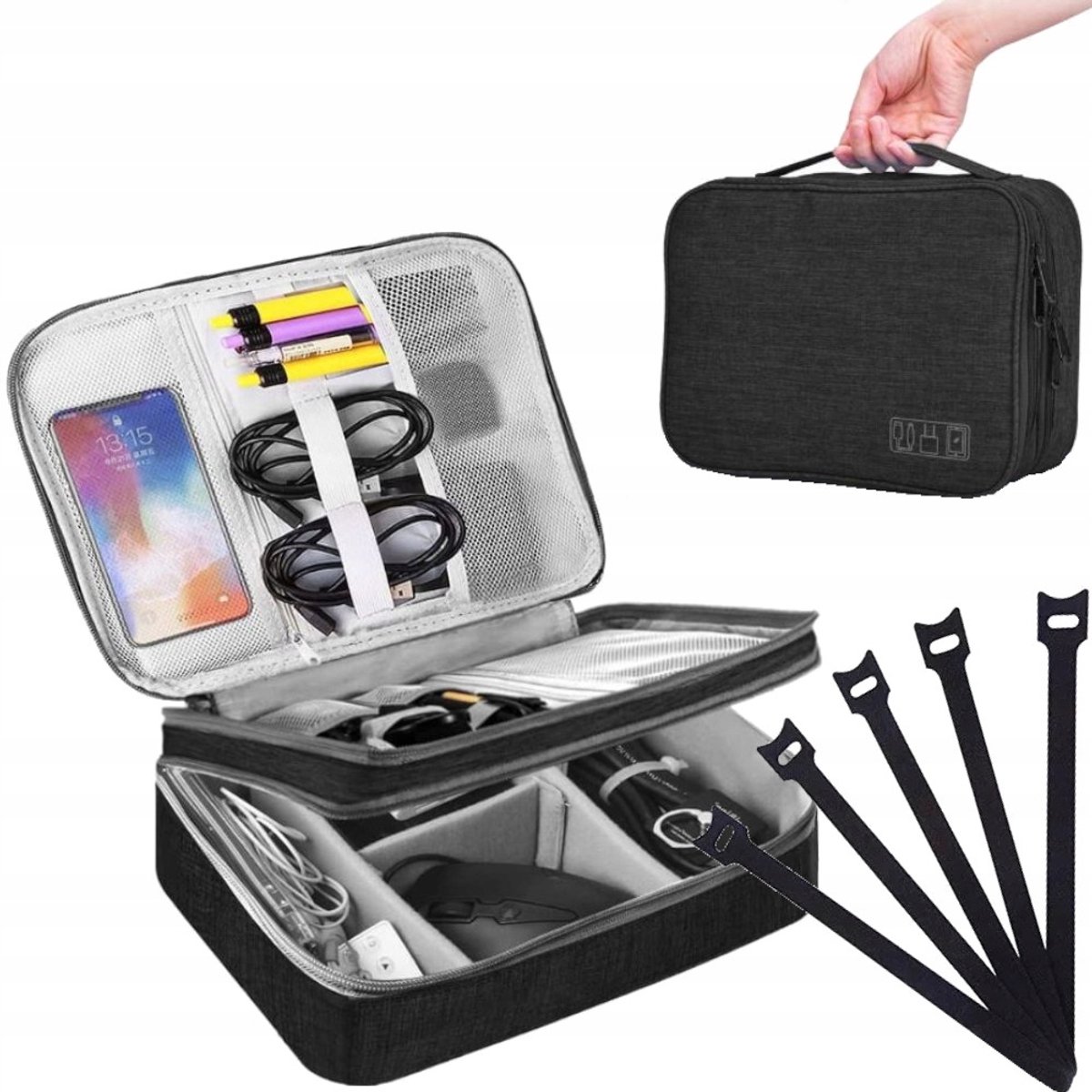 Ruime Elektronische Organizer Tas met 5 Klittenbanden - Ideaal voor Reizen