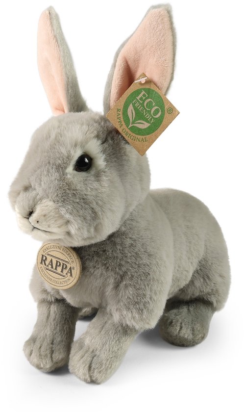 Rappa ECO knuffel konijn 23 cm - realistische knuffel van recyclede PET flessen - grijs