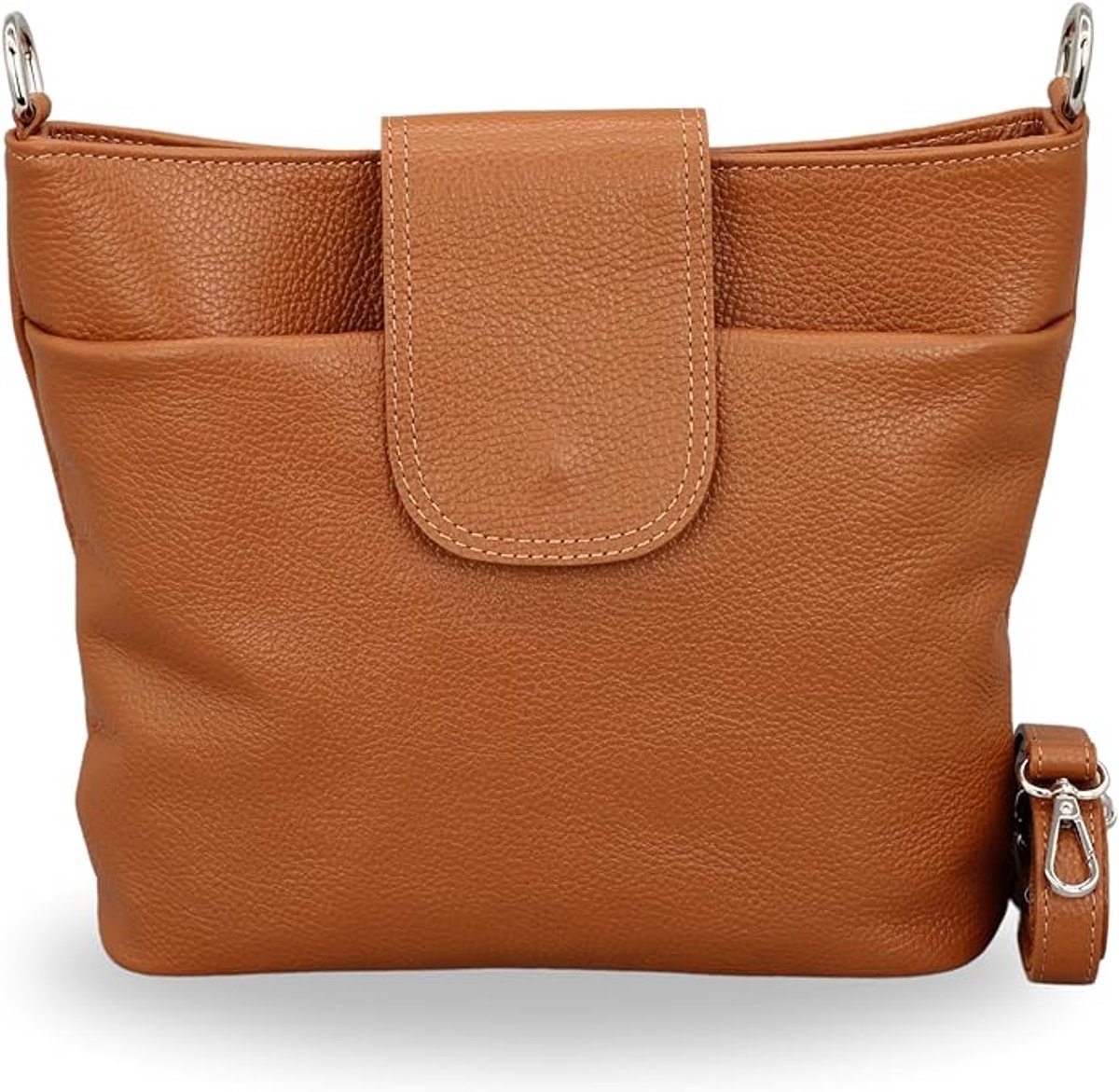 BELCHOME Ellie schoudertas voor dames, handgemaakte crossbodytas van echt leer met leren riem en brede schouderband met patroon, 7 vakken, waterdicht, stijlvol, gemaakt in Italië, Cognacbruin