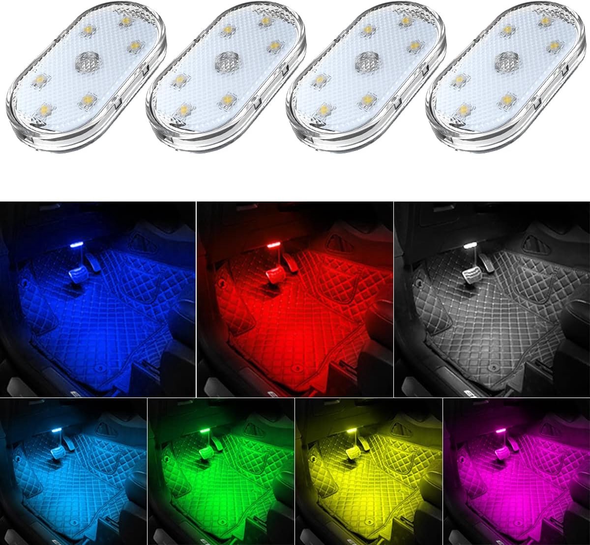 Sunshine Smile Led-binnenverlichting, Interieurverlichting, Oplaadbare USB-touch-accessoires, Meerkleurige Sfeerverlichting voor Auto, 2 Stuks