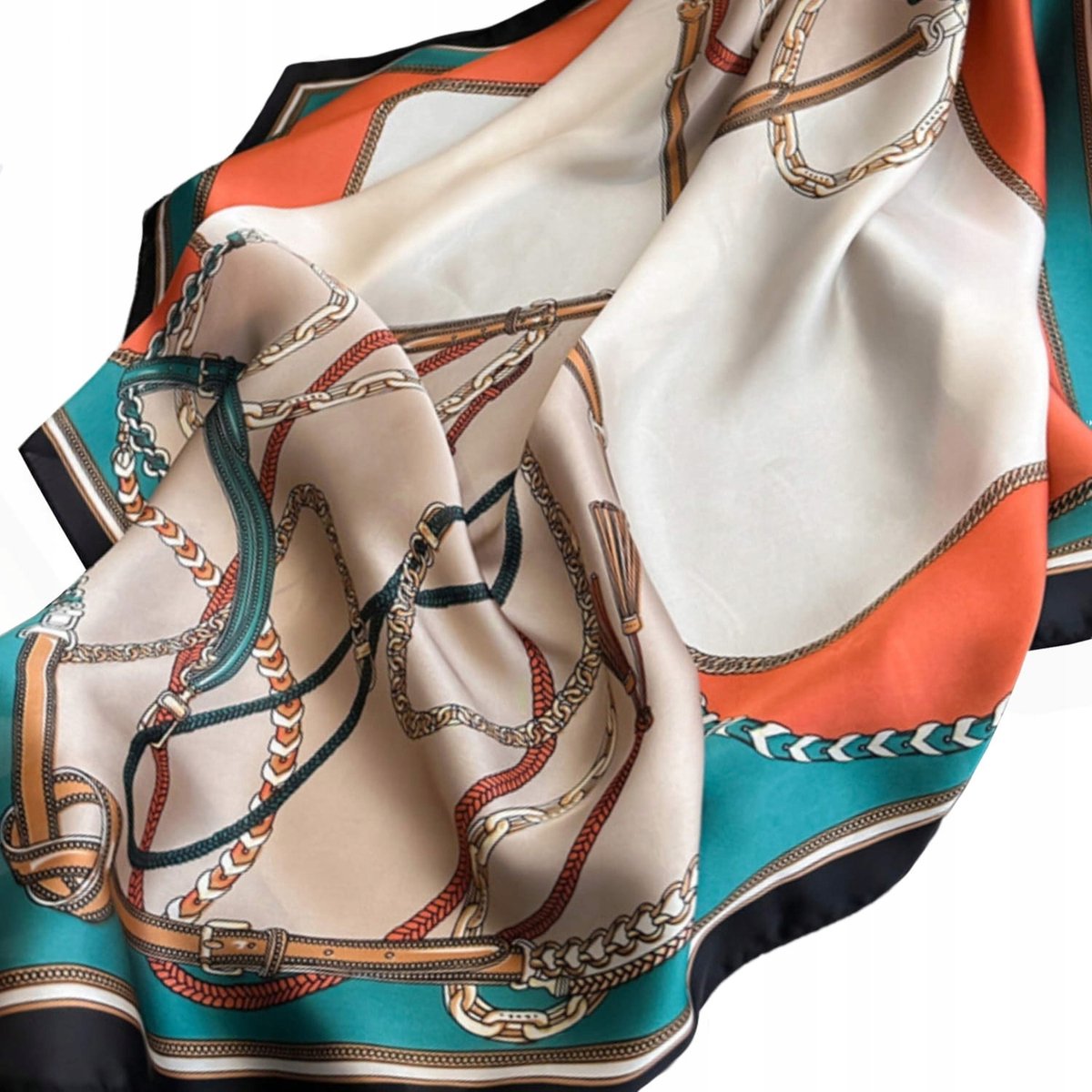 Kamea Satine Sjaaltje 70x70 cm - Beige met Ketting & Streep Motief