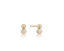 Ania Haie AH E045-01G-CZ Spaced Out Dames Oorbellen - Oorknopjes - Sieraad - Zilver - Goudkleurig - 925 Zilver - 3 mm breed - 6.2 mm lang