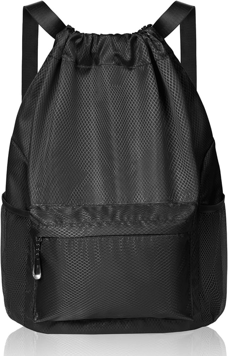 longziming -Sport Rucksack met Kordel, Grote Capaciteit Gymtas, Waterdichte Sporttas met Netvak voor Waterfles, Perfect voor Volwassenen en Tieners - Multifunctioneel en Duurzaam